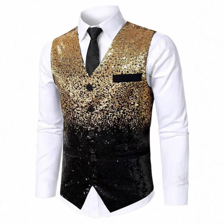 Men's Glitter Vest with Satin Lapels Gold