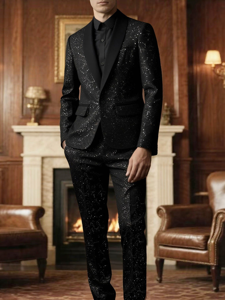 Men's Glitter Suit Jacket and Pants - Black