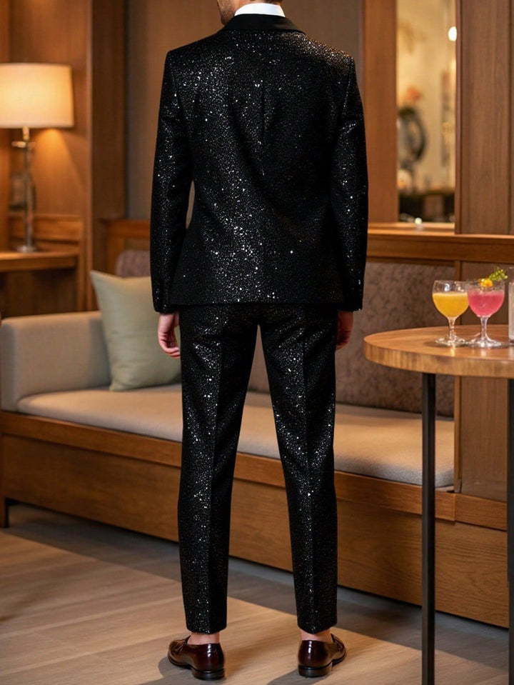 Men's Glitter Suit Jacket and Pants - Black