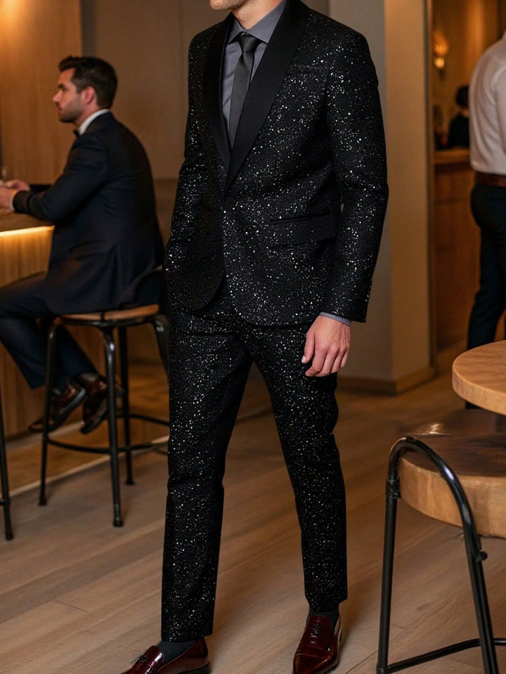 Men's Glitter Suit Jacket and Pants - Black