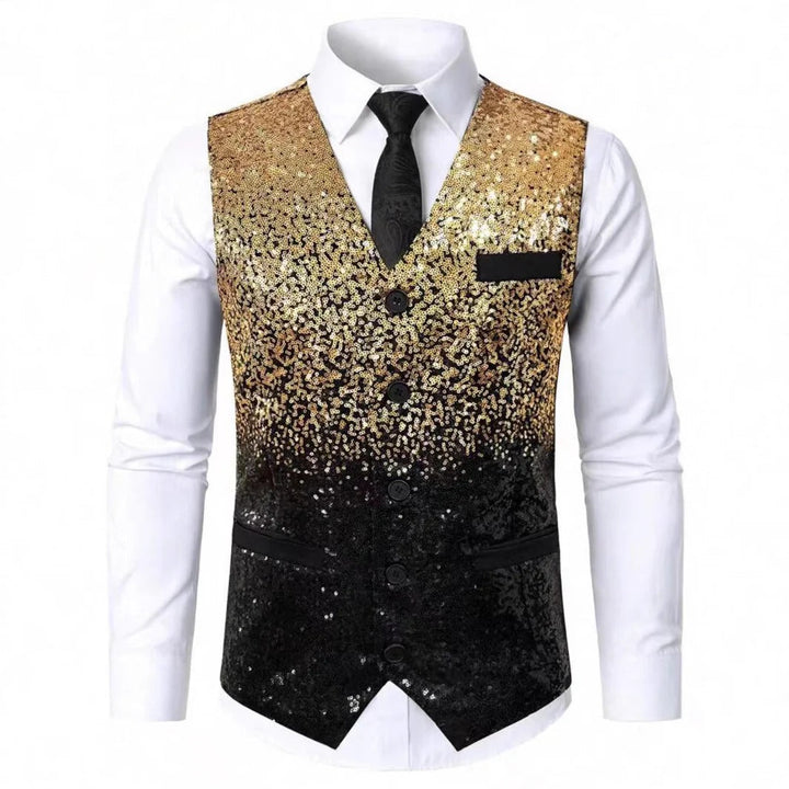 Men's Glitter Vest with Satin Lapels Gold
