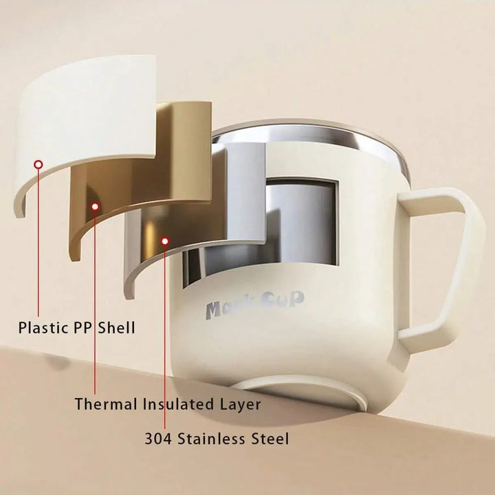 Insulated Stainless Steel Coffee Mug with Lid Handle and Double Walled Design for Travel