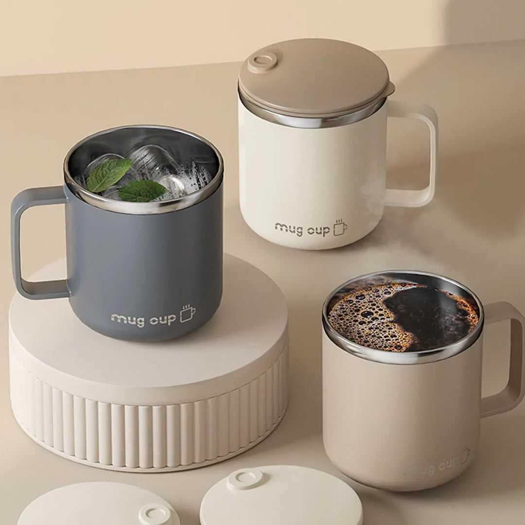 Insulated Stainless Steel Coffee Mug with Lid Handle and Double Walled Design for Travel