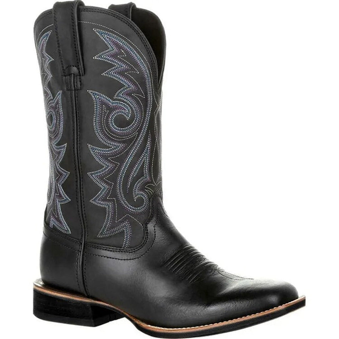 Men's Western Boots with Contrast Stitching - Faux Leather, Non-Slip Sole