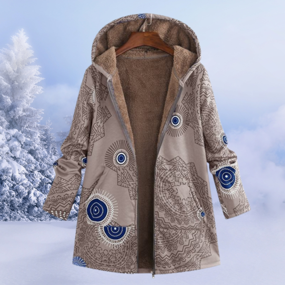 Women's Floral Print Winter Jacket with Hood - Reversible