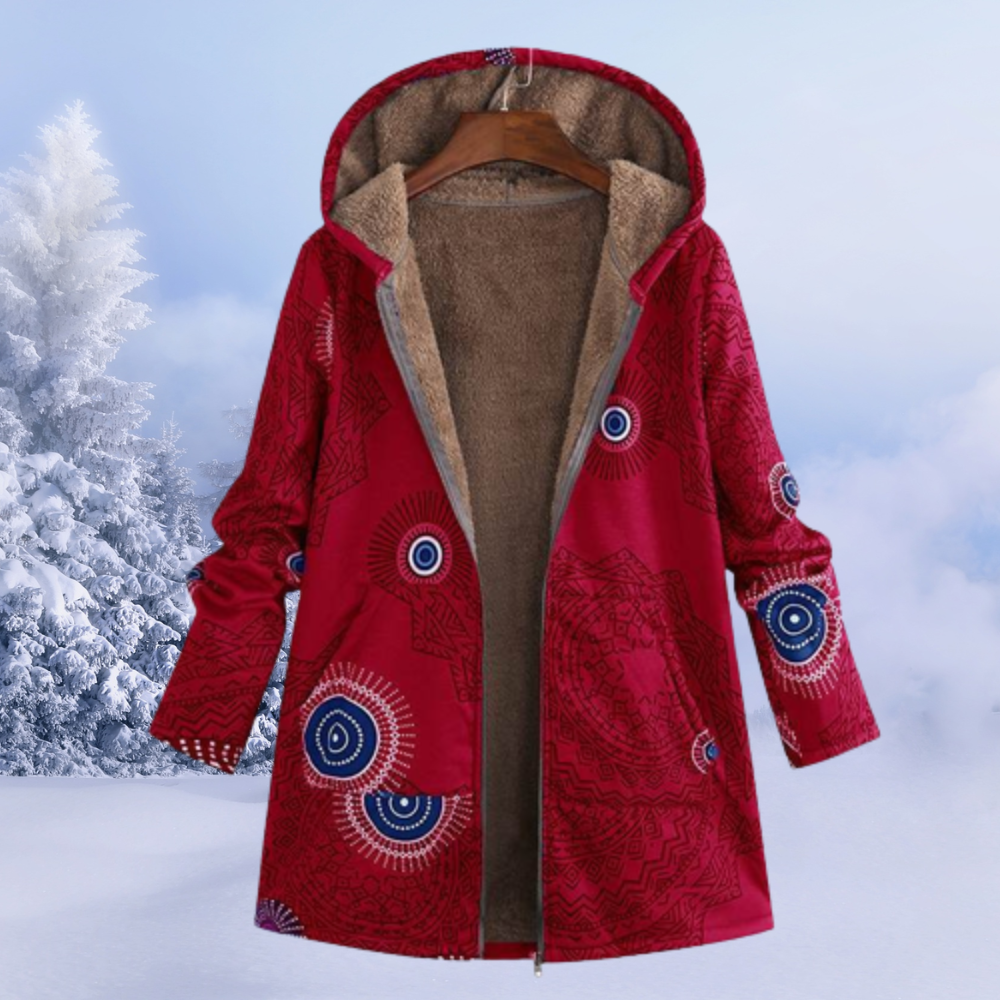 Women's Floral Print Winter Jacket with Hood - Reversible