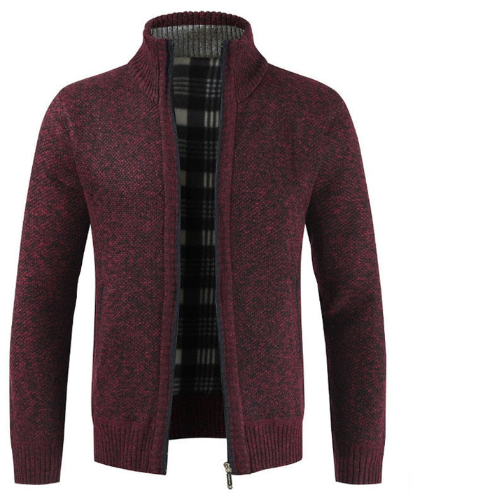 Men's Wool Sweater with Zip Collar - Lined Warm Sweater