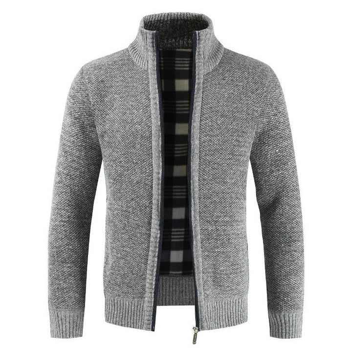 Men's Wool Sweater with Zip Collar - Lined Warm Sweater