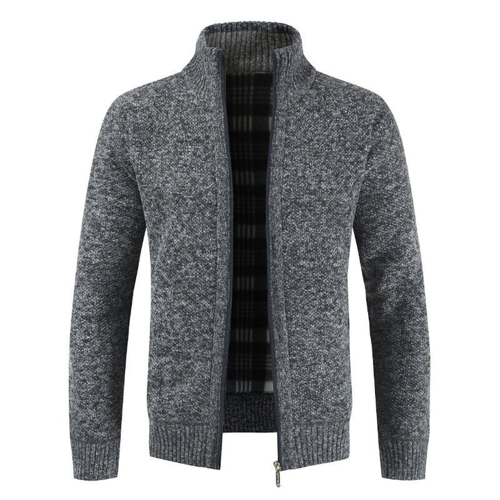 Men's Wool Sweater with Zip Collar - Lined Warm Sweater