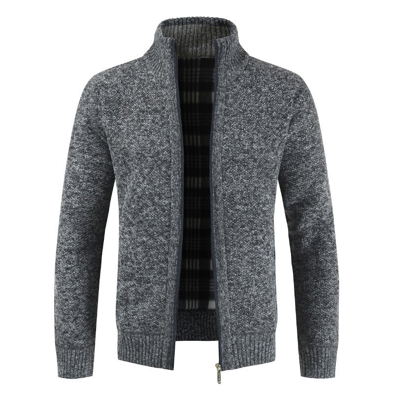 Men's Wool Sweater with Zip Collar - Lined Warm Sweater