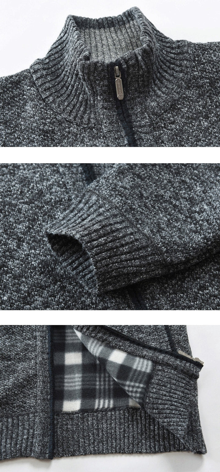 Men's Wool Sweater with Zip Collar - Lined Warm Sweater