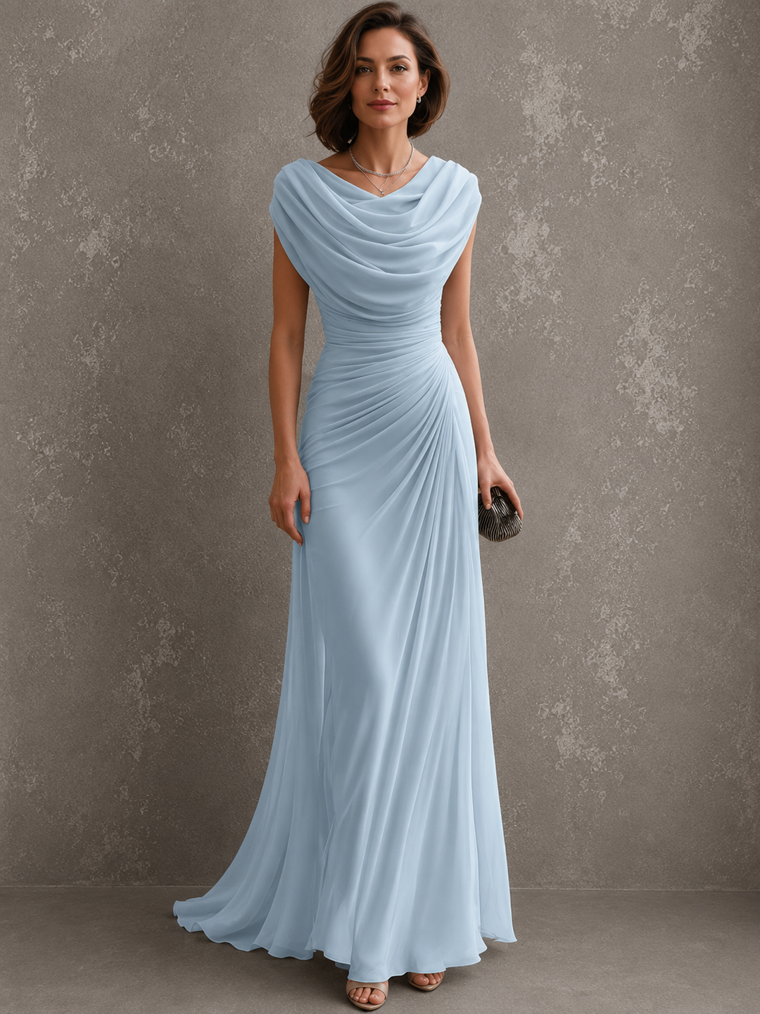 Elegant Draped Maxi Dress – Sleeveless Formal Evening Dress