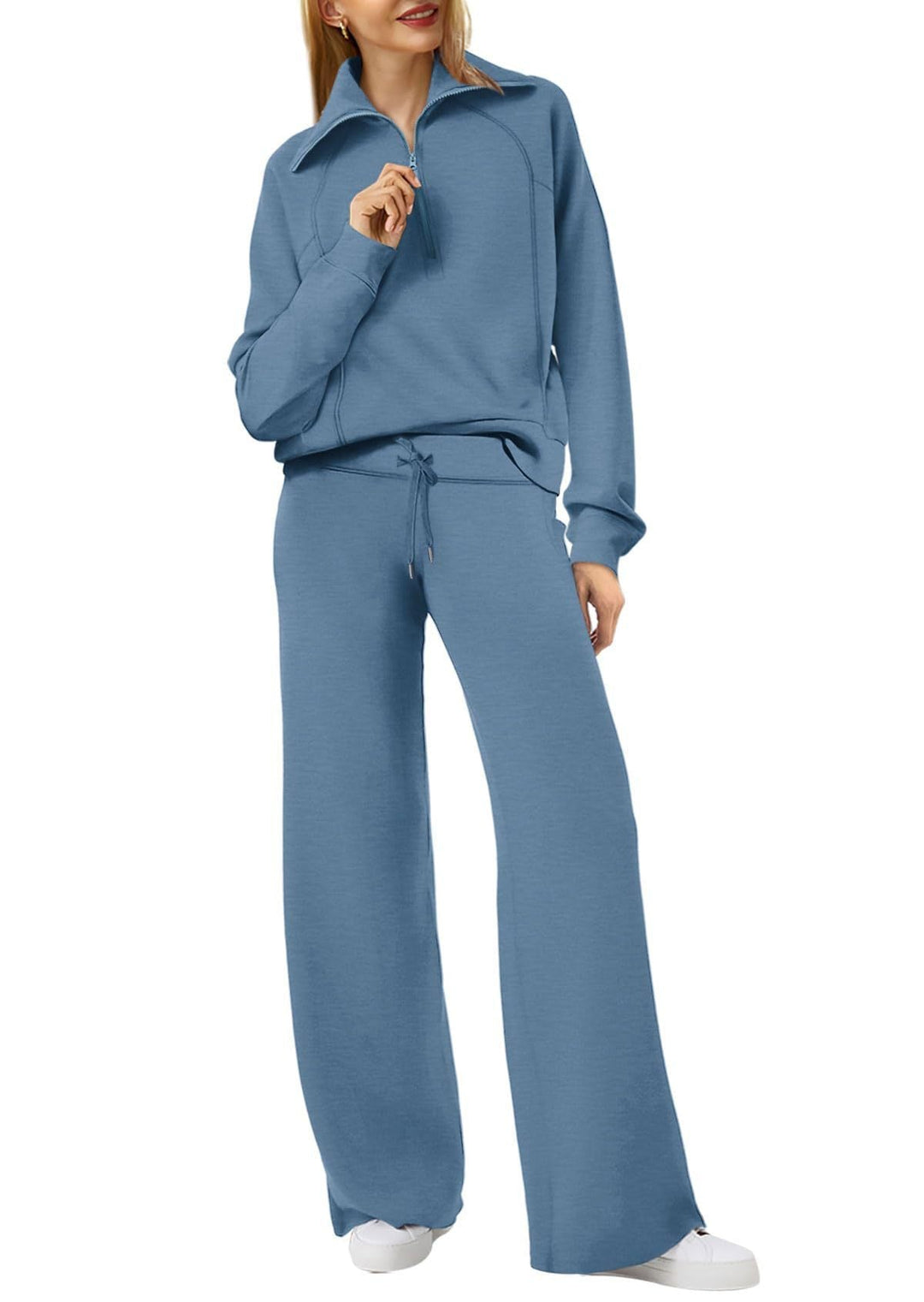 Women's Loungewear Set with Half Zip and Straight Legs