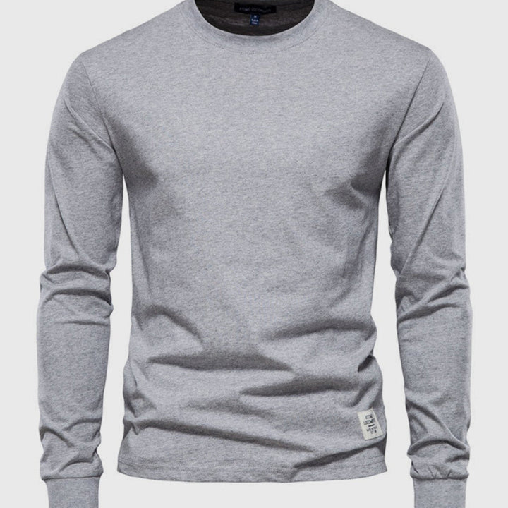 Men's Cotton Long-Sleeved Shirt with Round Neck