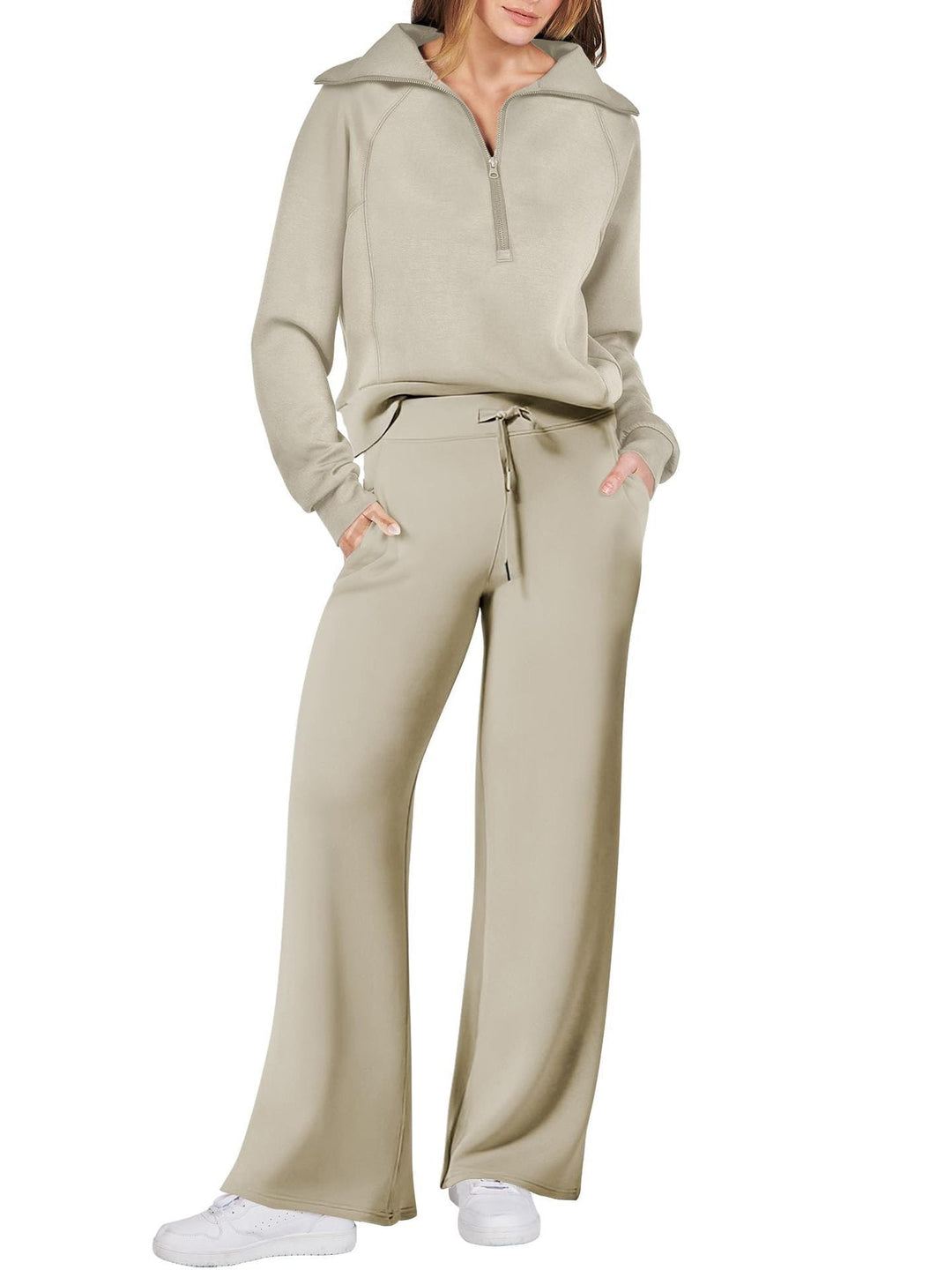 Women's Loungewear Set with Half Zip and Straight Legs
