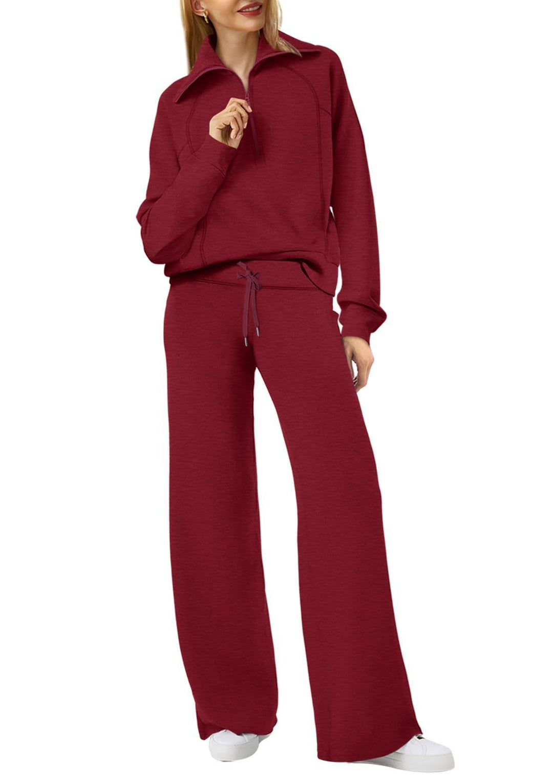 Women's Loungewear Set with Half Zip and Straight Legs