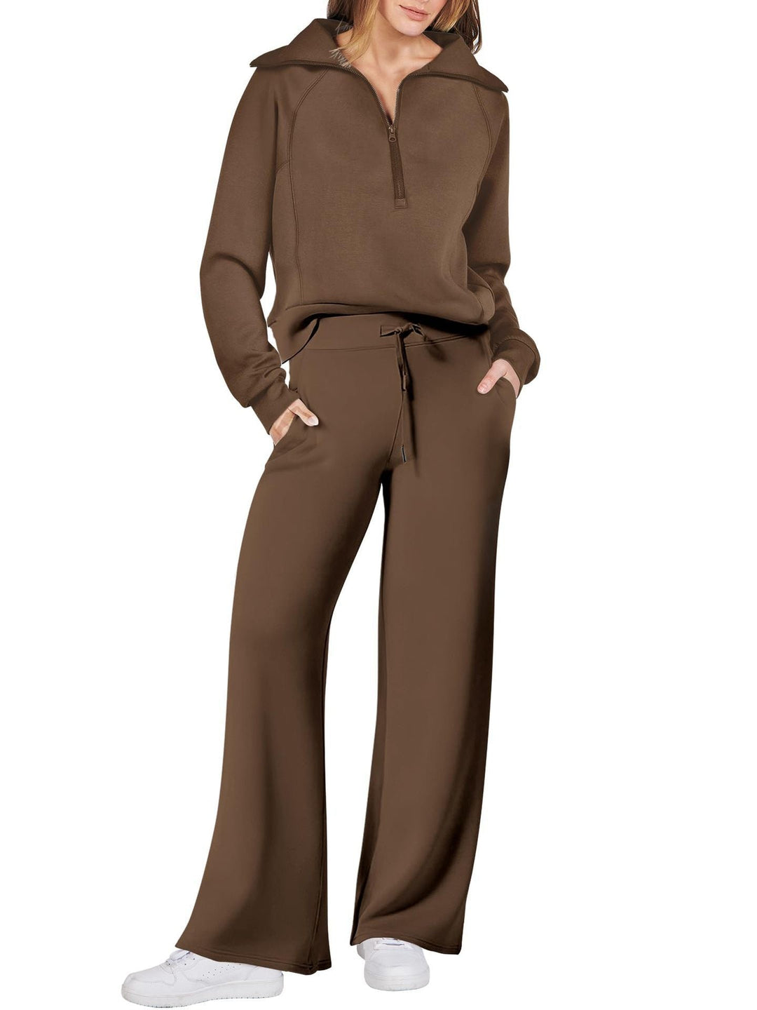 Women's Loungewear Set with Half Zip and Straight Legs