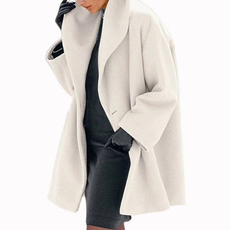 Women's Wool Coat with Wide Collar - Mila