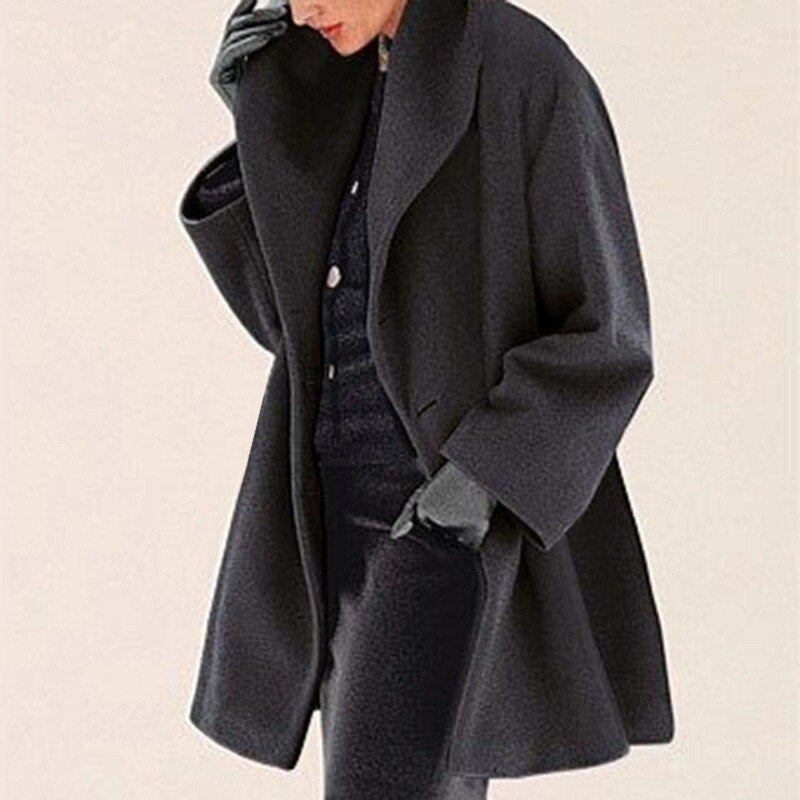 Women's Wool Coat with Wide Collar - Mila