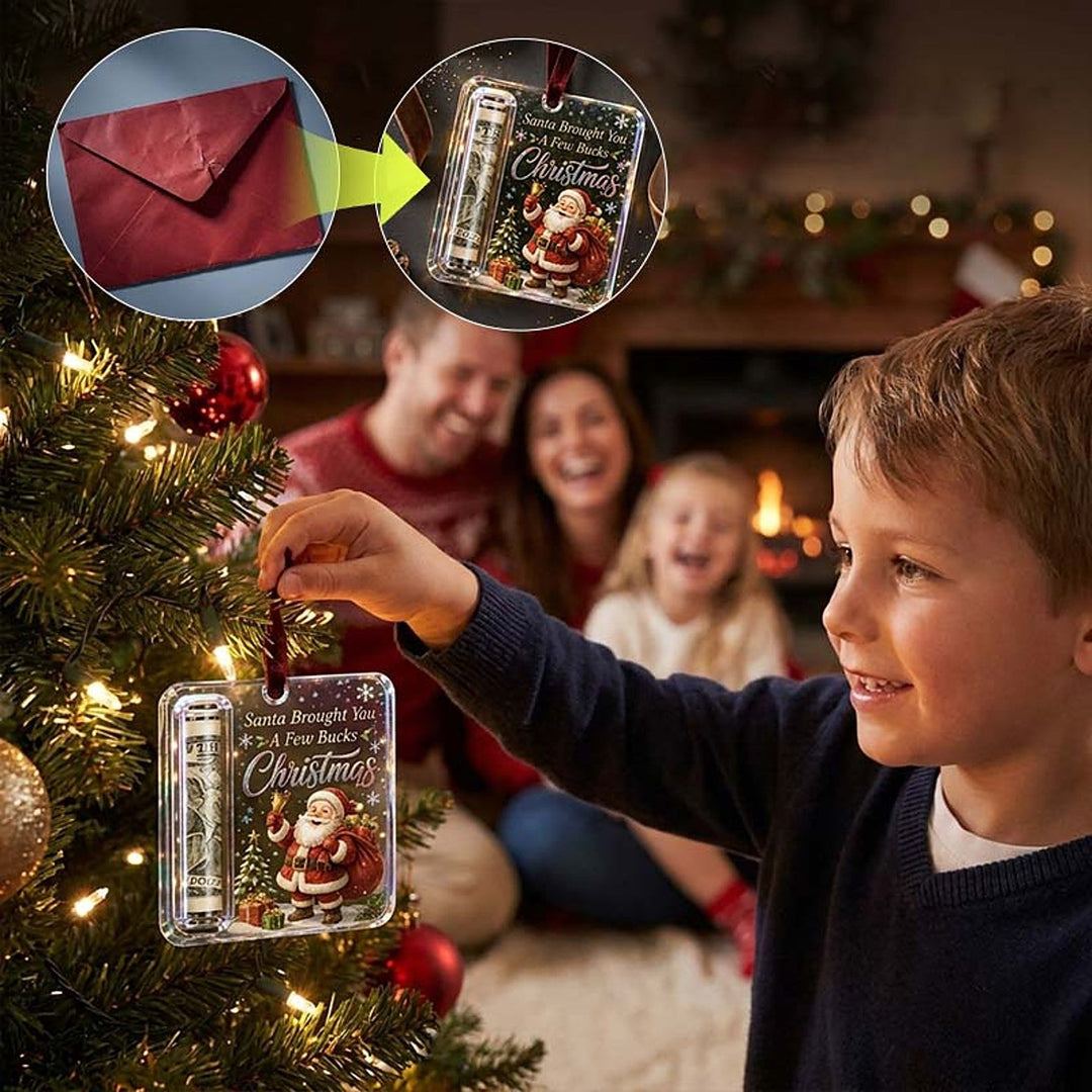 Christmas Ornament Money Holder - Clear Acrylic Hanger for Rolled Banknotes