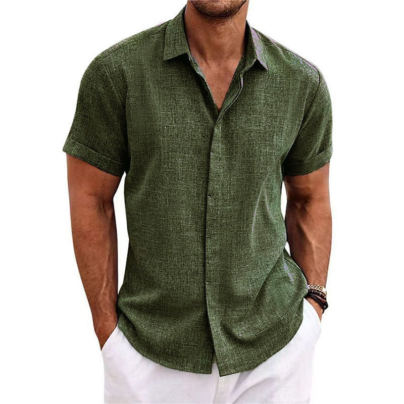 Men's Short-Sleeve Linen Shirt with Textured Surface