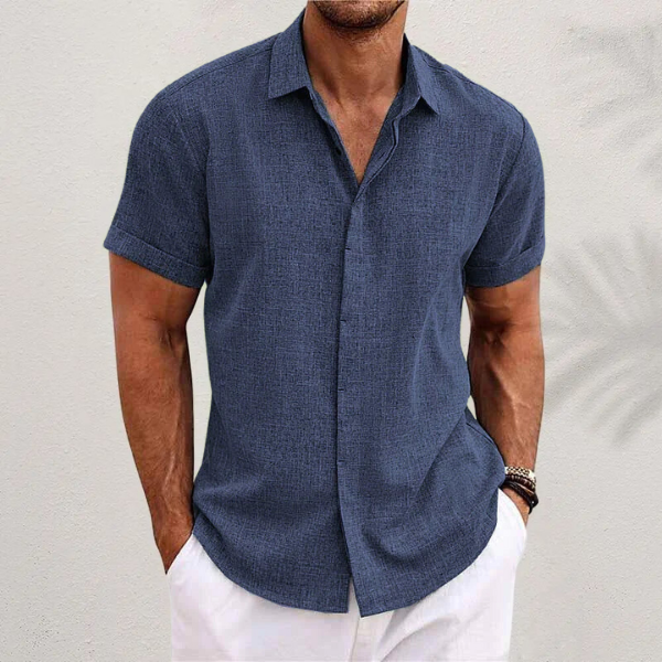 Men's Short-Sleeve Linen Shirt with Textured Surface