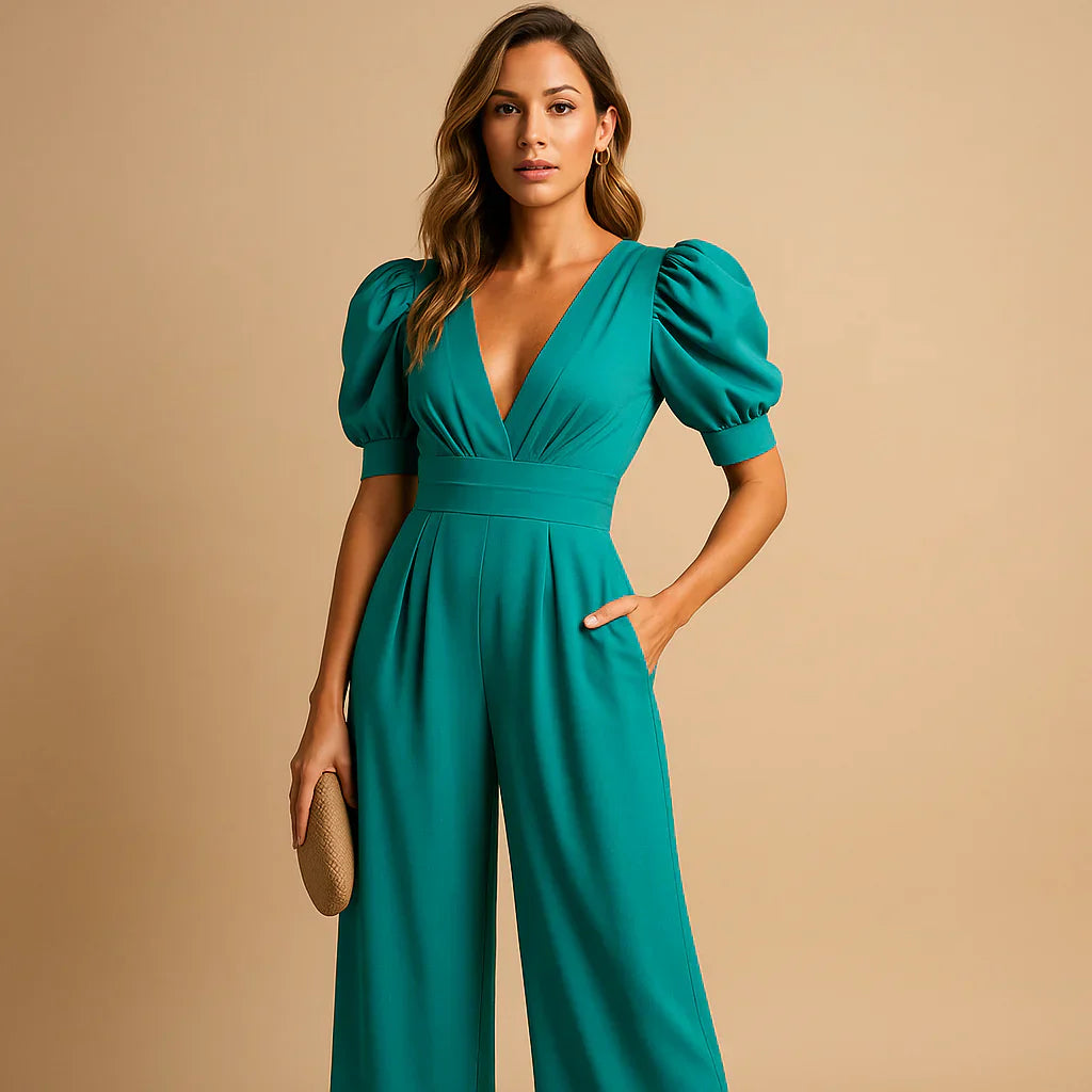 Flattering Puff Sleeve Fit Jumpsuit