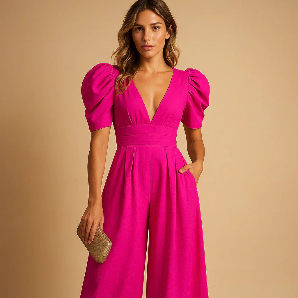 Flattering Puff Sleeve Fit Jumpsuit