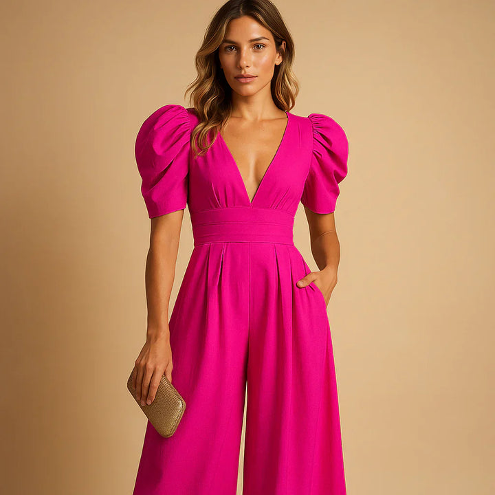 Flattering Puff Sleeve Fit Jumpsuit