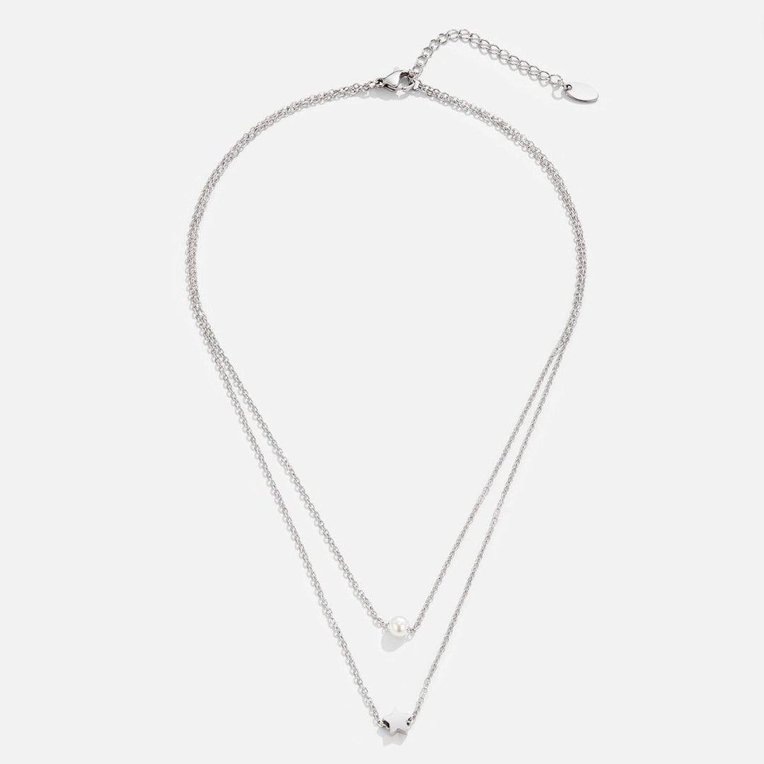 Refined silver necklace with stars and pearls