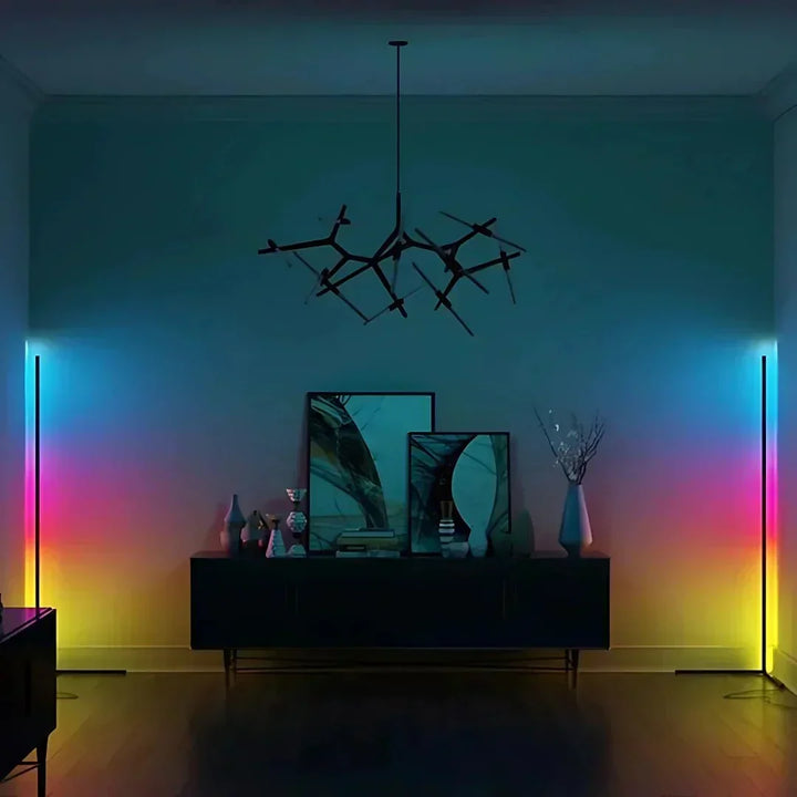 LED Corner Floor Lamp with Remote Control: Dimmable, Modern Design, Indirect Light