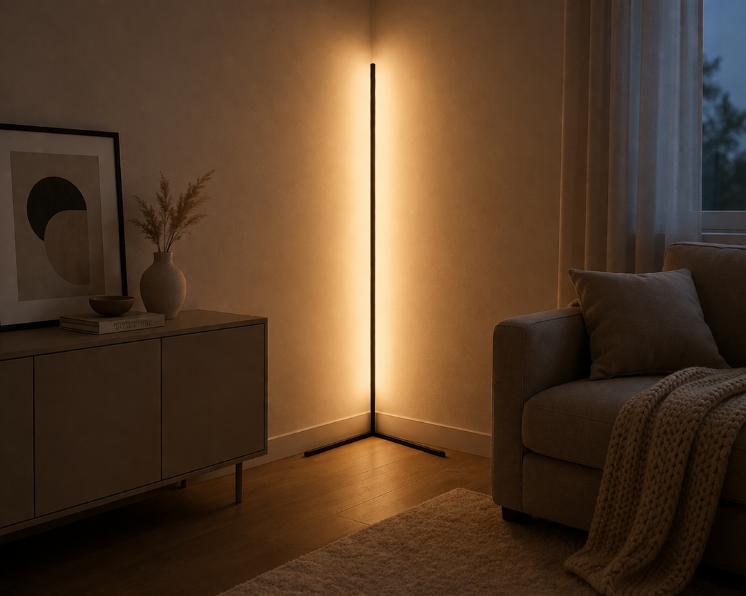 LED Corner Floor Lamp with Remote Control: Dimmable, Modern Design, Indirect Light