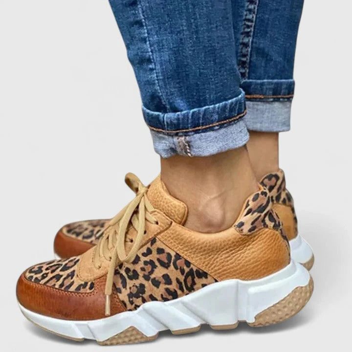 Leopard Print Chunky Lace-Up Sneakers for Women