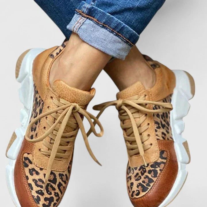 Leopard Print Chunky Lace-Up Sneakers for Women