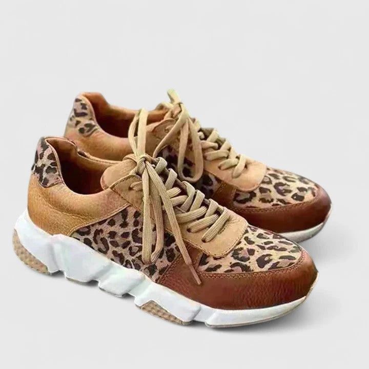 Leopard Print Chunky Lace-Up Sneakers for Women