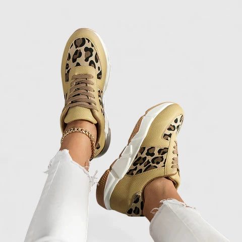Leopard Print Chunky Lace-Up Sneakers for Women