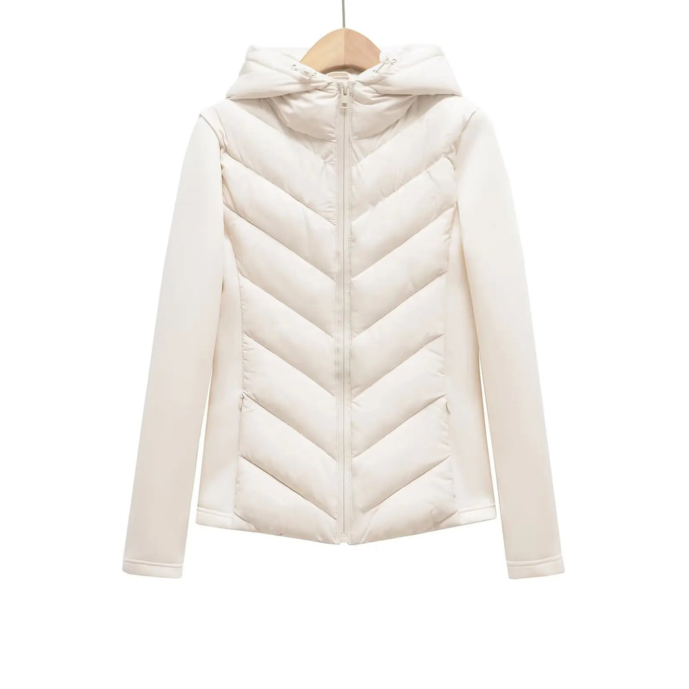 Women's Lightweight Padded Winter Jacket with Hood and Concealed Pockets