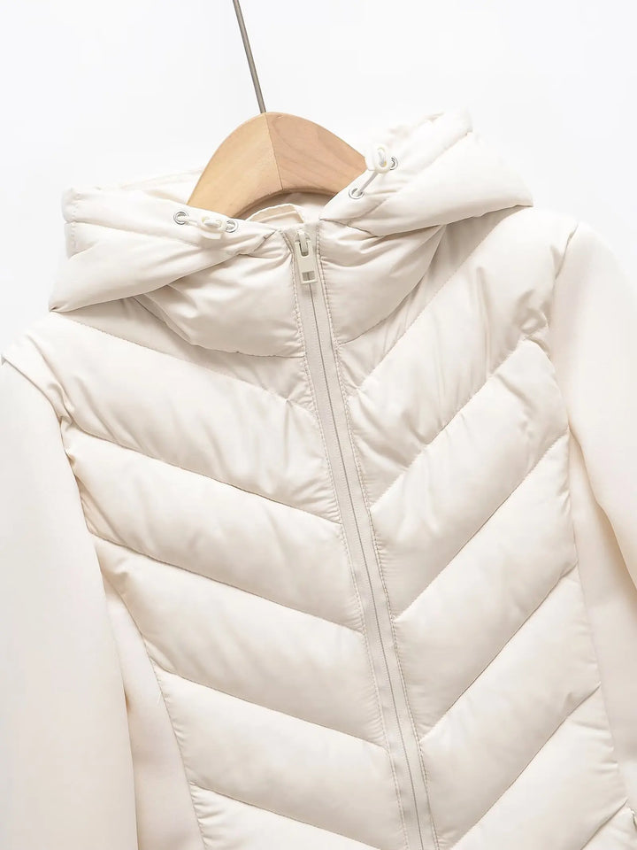 Women's Lightweight Padded Winter Jacket with Hood and Concealed Pockets