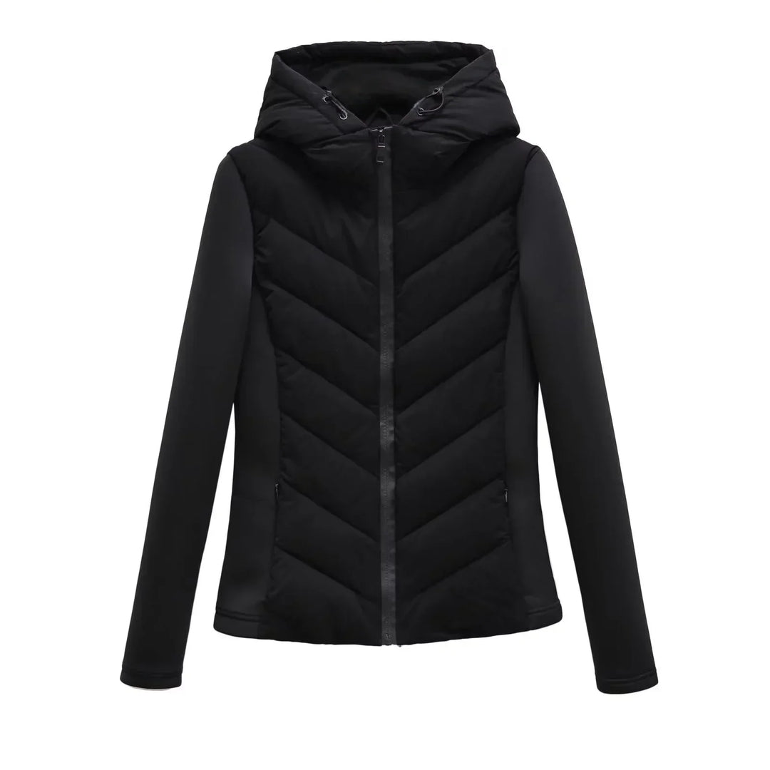 Lightweight Women's Quilted Winter Jacket with Hood and Hidden Pockets.