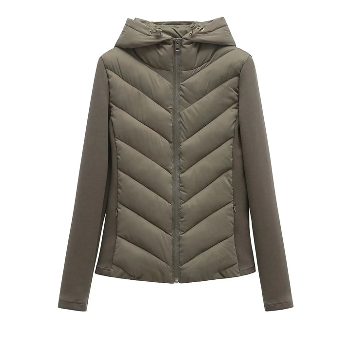 Women's Lightweight Padded Winter Jacket with Hood and Concealed Pockets