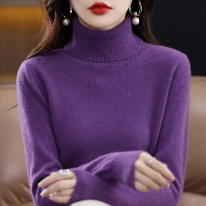 Women's 100% cashmere polo neck sweater – soft, regular fit