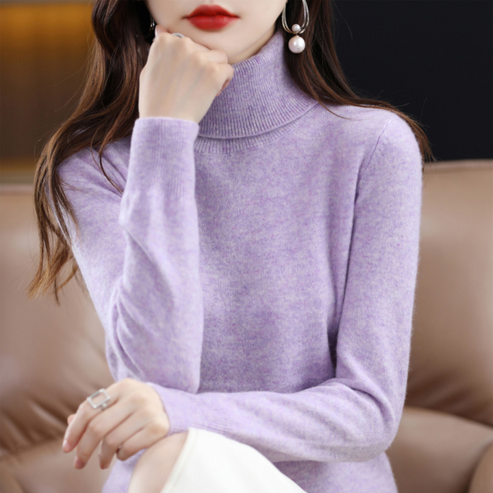 Women's 100% cashmere polo neck sweater – soft, regular fit