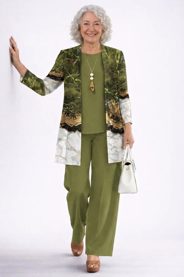 Floral Long Cardigan and Wide Leg Pants Set for Women