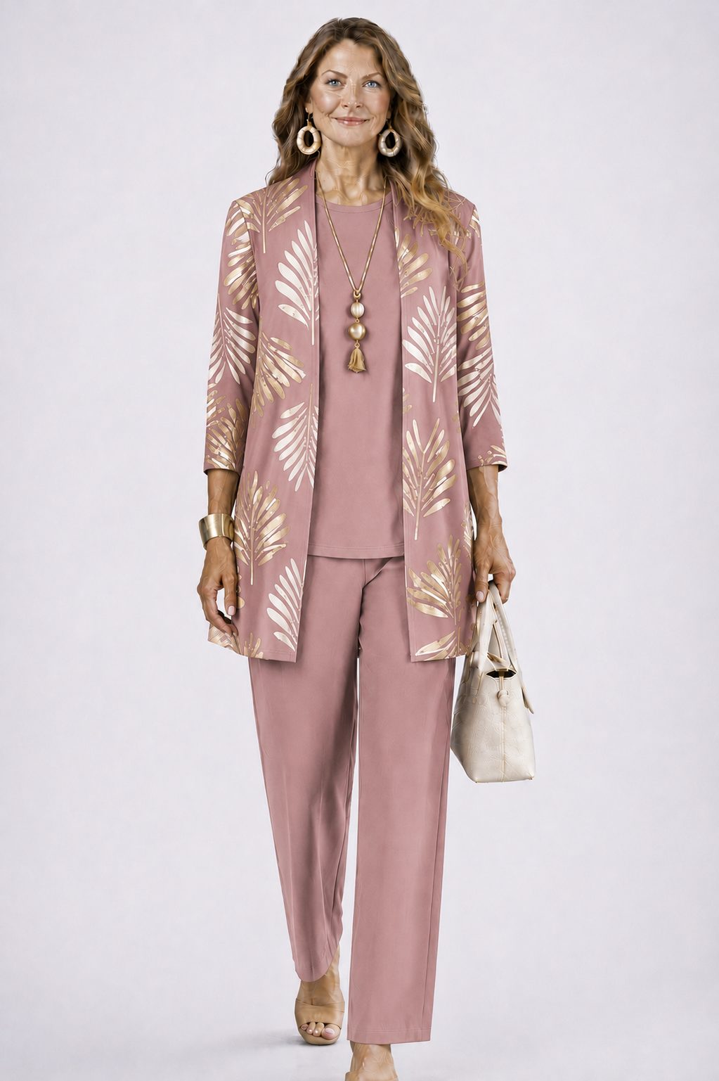 Floral Long Cardigan and Wide Leg Pants Set for Women