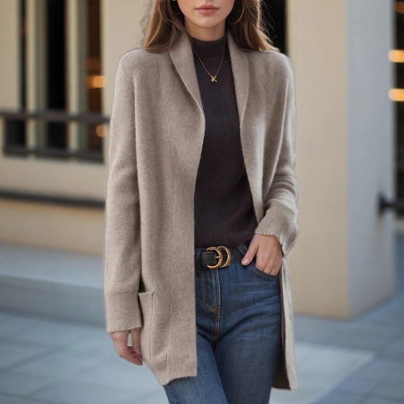 Long Knit Cashmere Cardigan with Pockets for Women