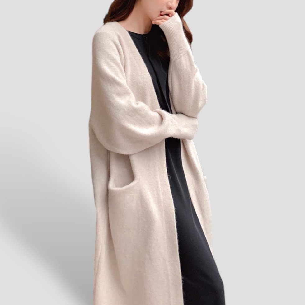 Cashmere Long Open Front Cardigan for Women