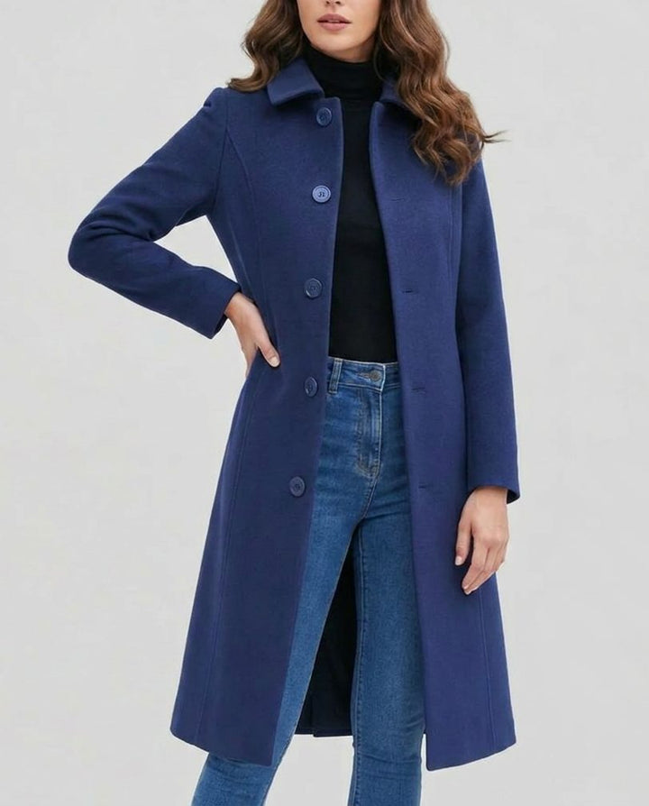 Long Single-Breasted Trench Coat with Collar for Women