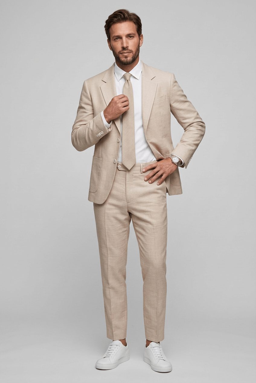 Men's Slim Fit Suit – Two-Piece with Notch Lapels, Suitable for Work and Formal Occasions