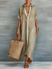 Maxi Shirt Dress Linen Blend Short Sleeve Minimalist