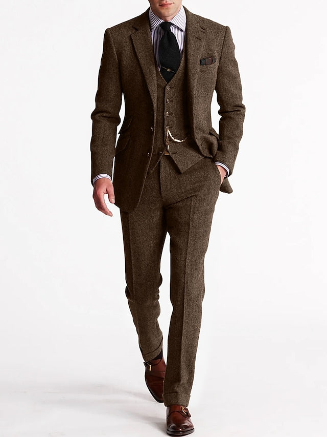 Classic Three-Piece Tweed Suit for Men